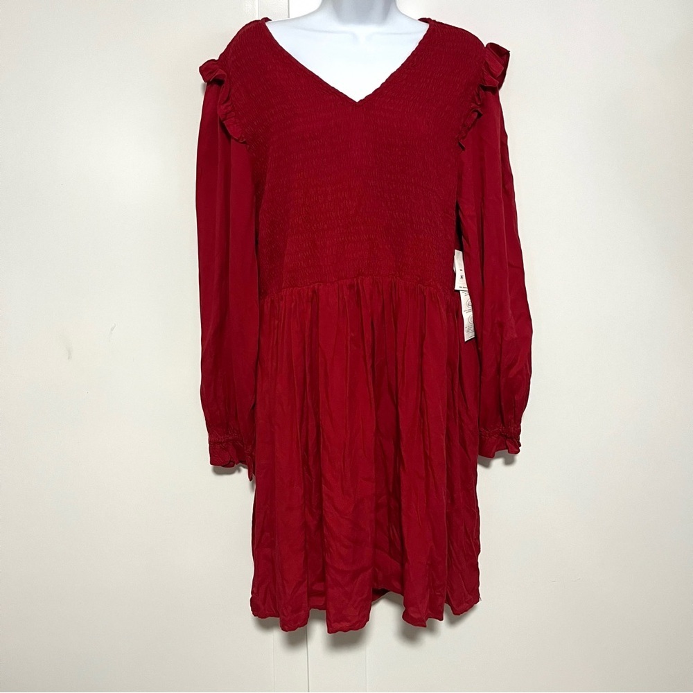 NWT beachlunchlounge Red Long Sleeve Dress Ruffles Smocking Plus Size XXL - Picture 2 of 8